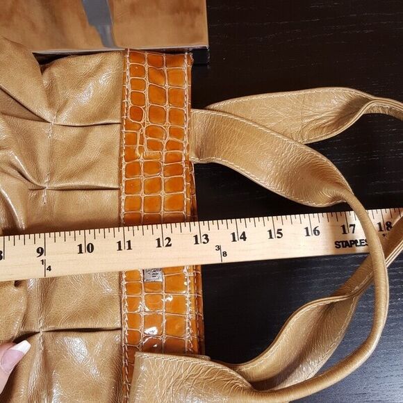 ELENA GIRARDI Womens Handbag Tan Leather Croc Embossed Shoulder Bag ITALY - Picture 7 of 9